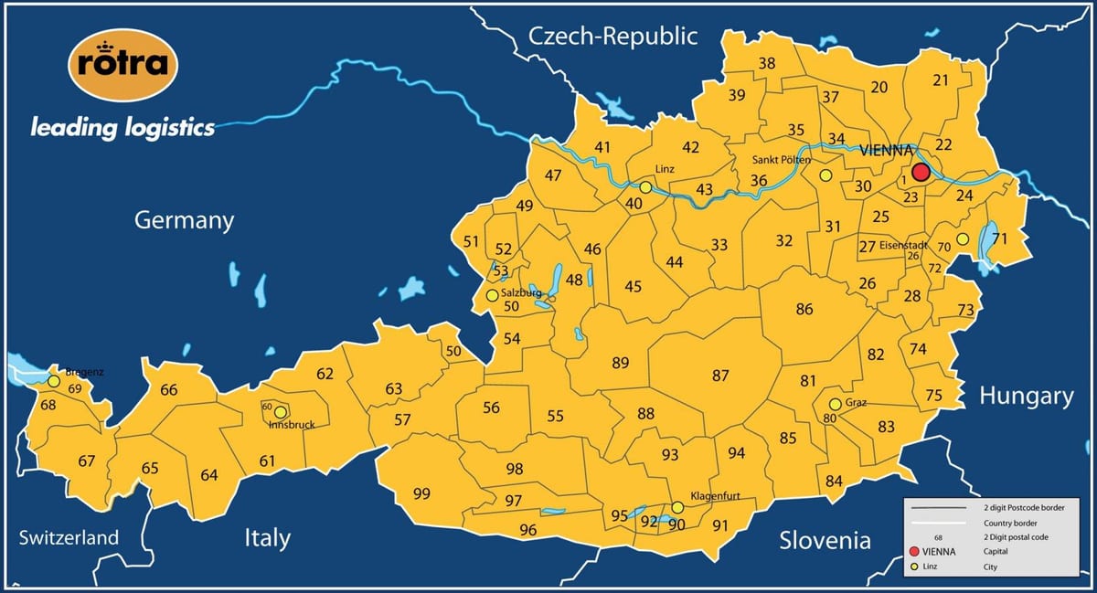 harta austria cod poștal