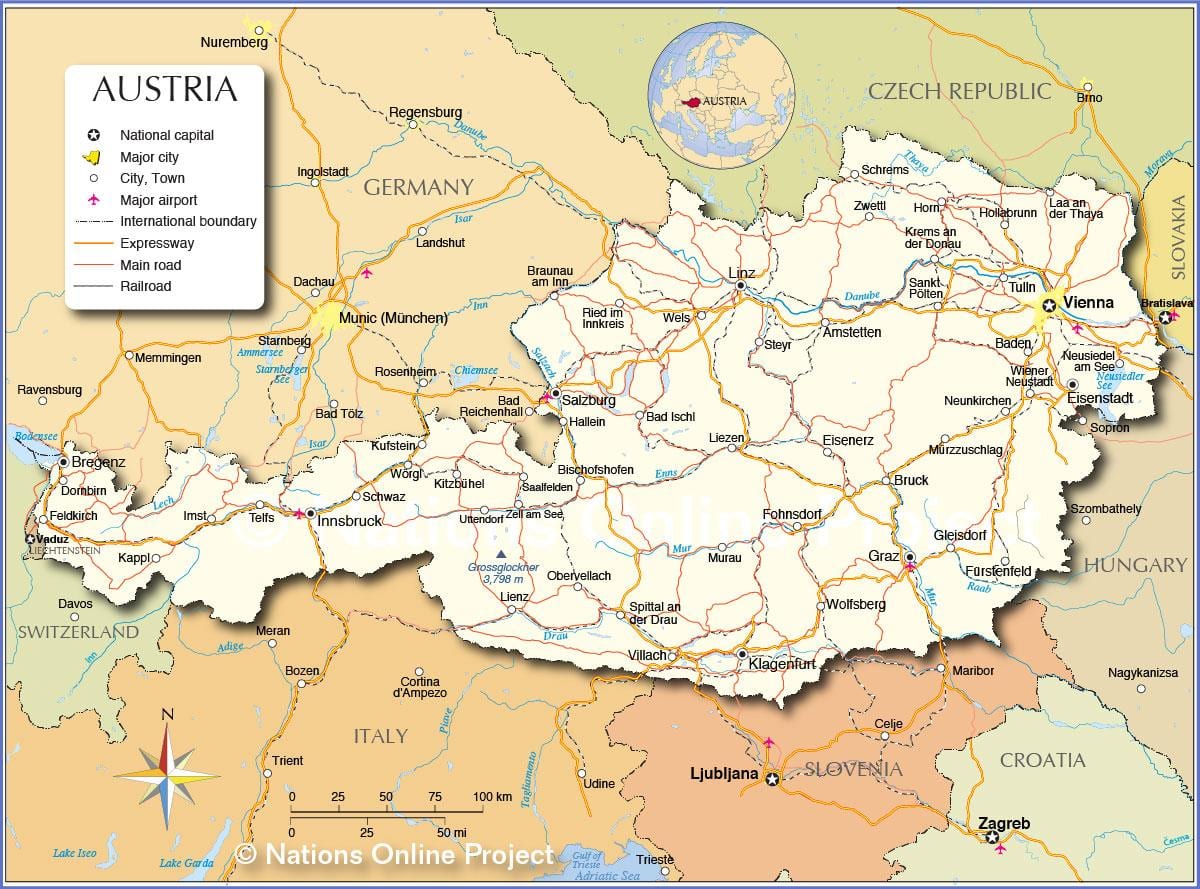 harta austria, cu orașe și orașe