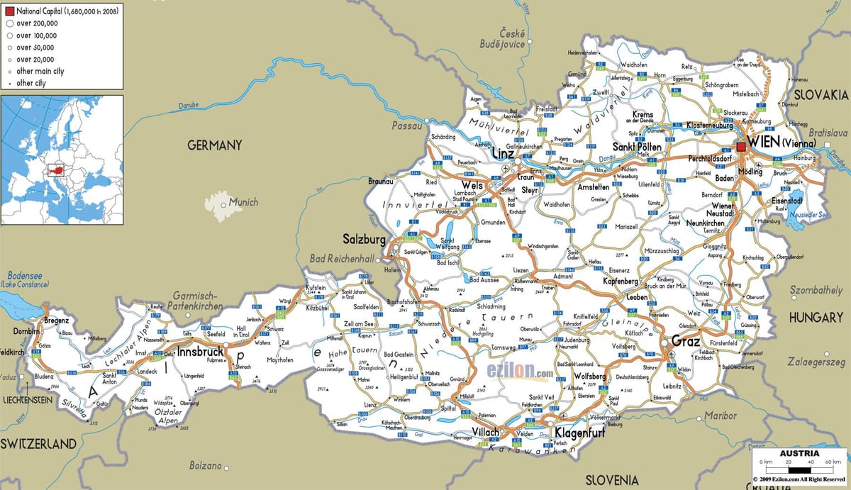 harta detaliată a austriei cu orașe