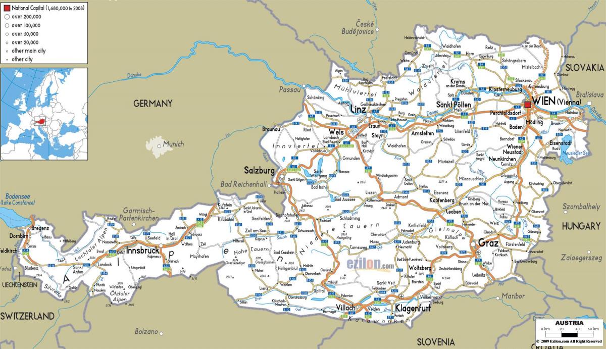 harta detaliată a austriei cu orașe
