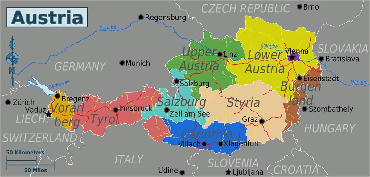 austriac provincii hartă