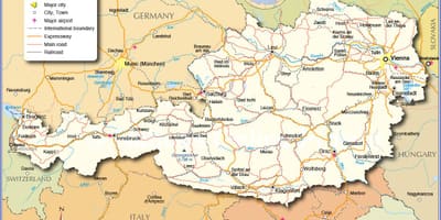 Harta austria, cu orașe și orașe